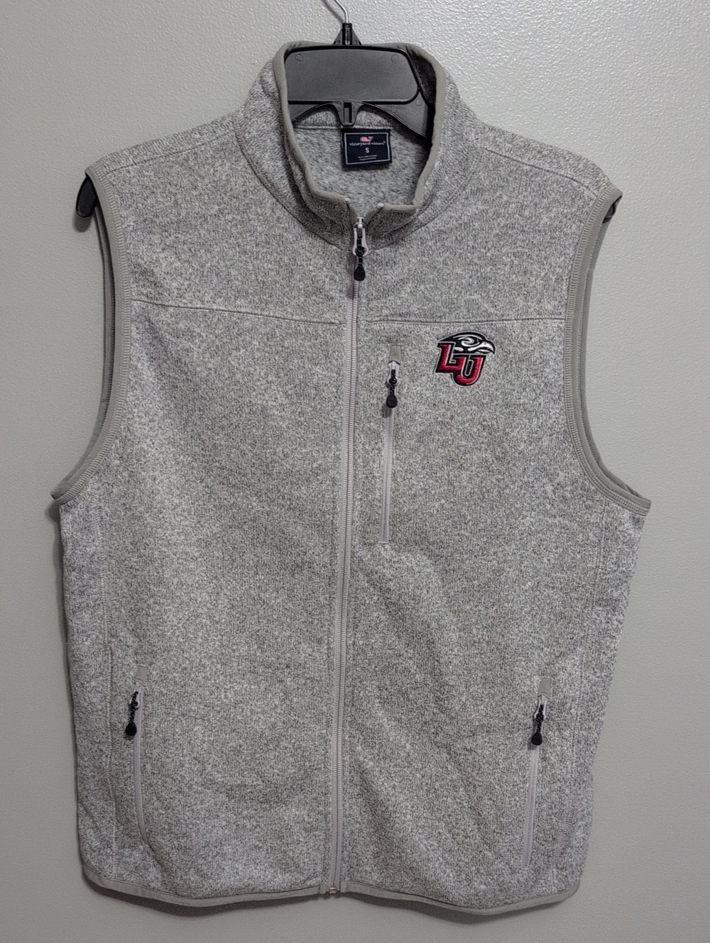 Men's Vineyard Vines Heather Gray Full-Zip Fleece Vest with Liberty University